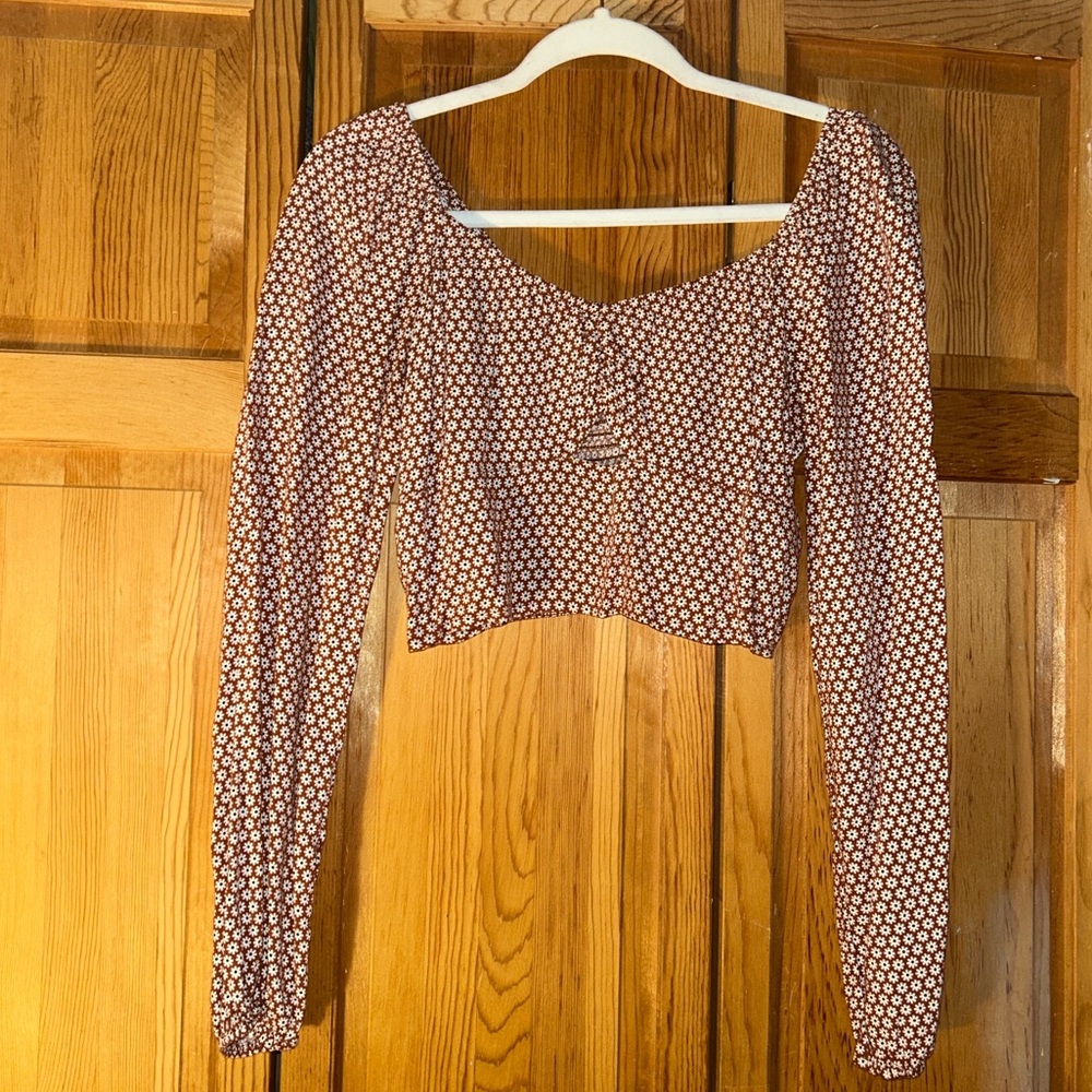 Hollister Red Flower Patterned Long Sleeve Blouse